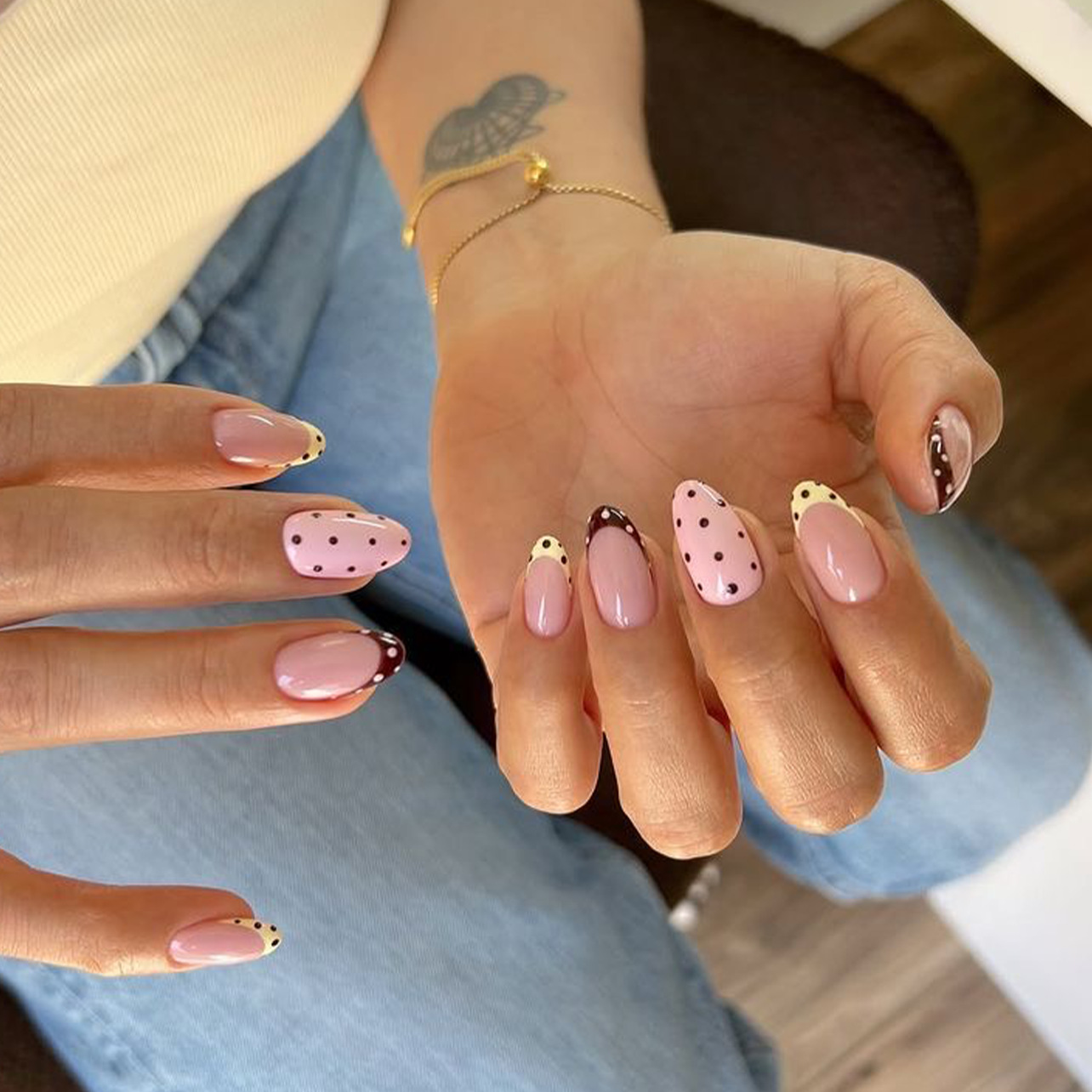 Nail Art Simple - 24Pcs Almond False Nails Sets Polka