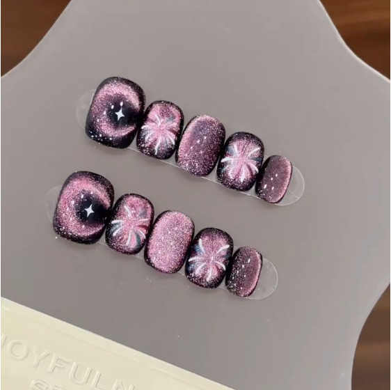 Nail Art Simple - 10Pcs Purple Short Round Head Press