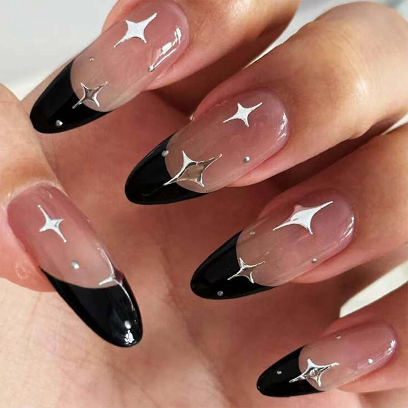 24pcs Black French Fake Nails  - Nail Art Simple review and price